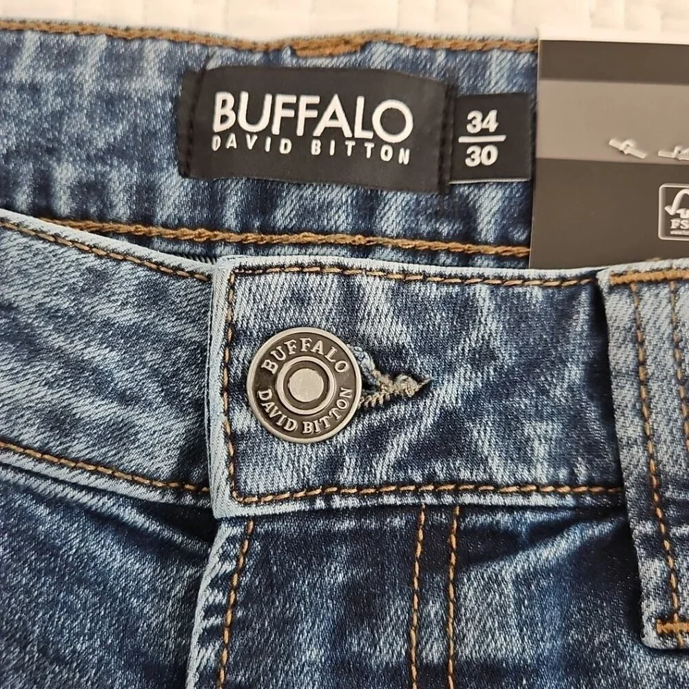 Buffalo David Bitton Ash Jeans Men's 34x30 Med Wash NEW Slim‎ Straight Stretch
